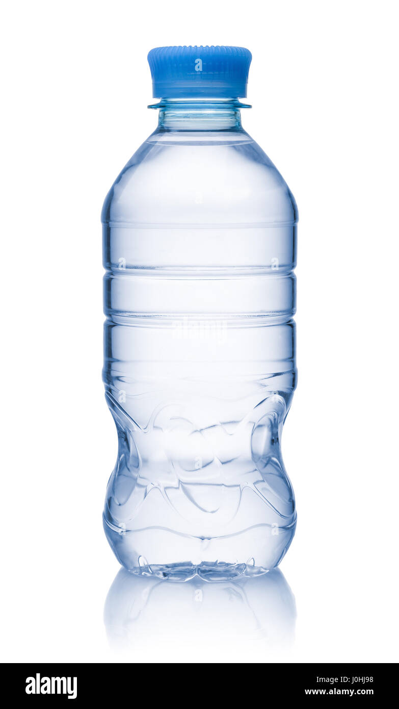 Small plastic water bottle on white table Stock Photo - Alamy