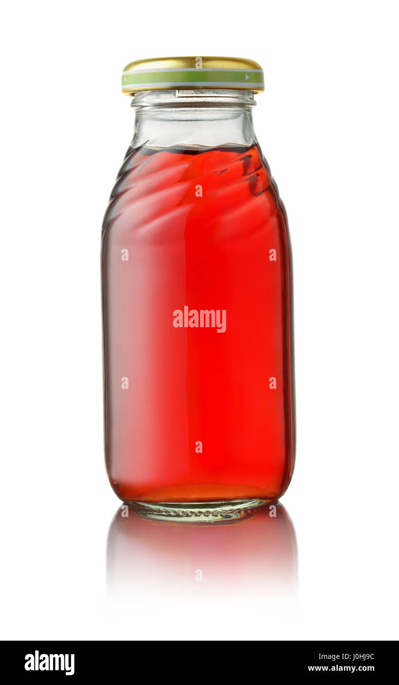 Front view of small glass juice bottle isolated on white Stock Photo Alamy