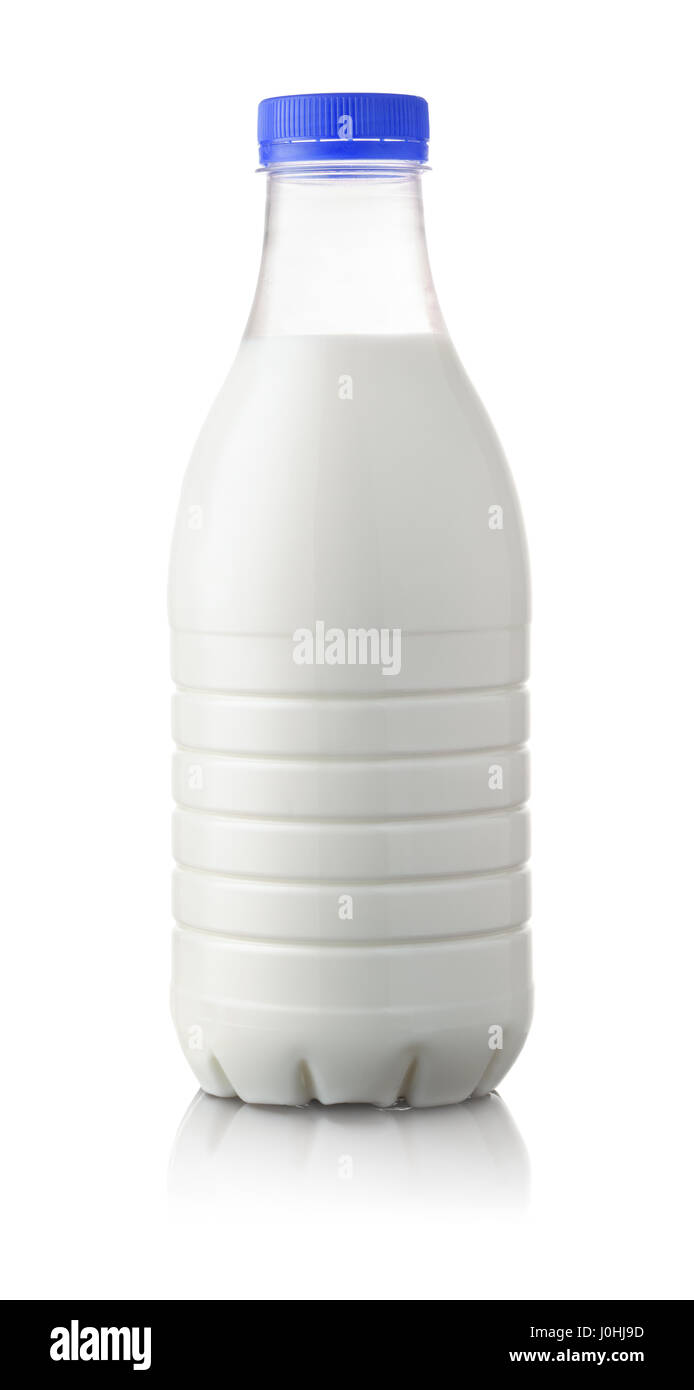 Plastic bottle of milk isolated on white Stock Photo