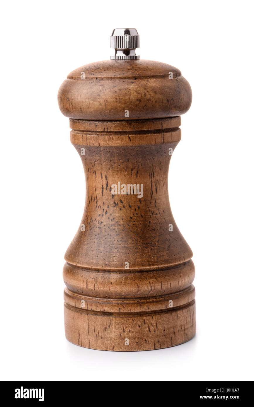 Front view of wooden peppermill isolated on white Stock Photo Alamy