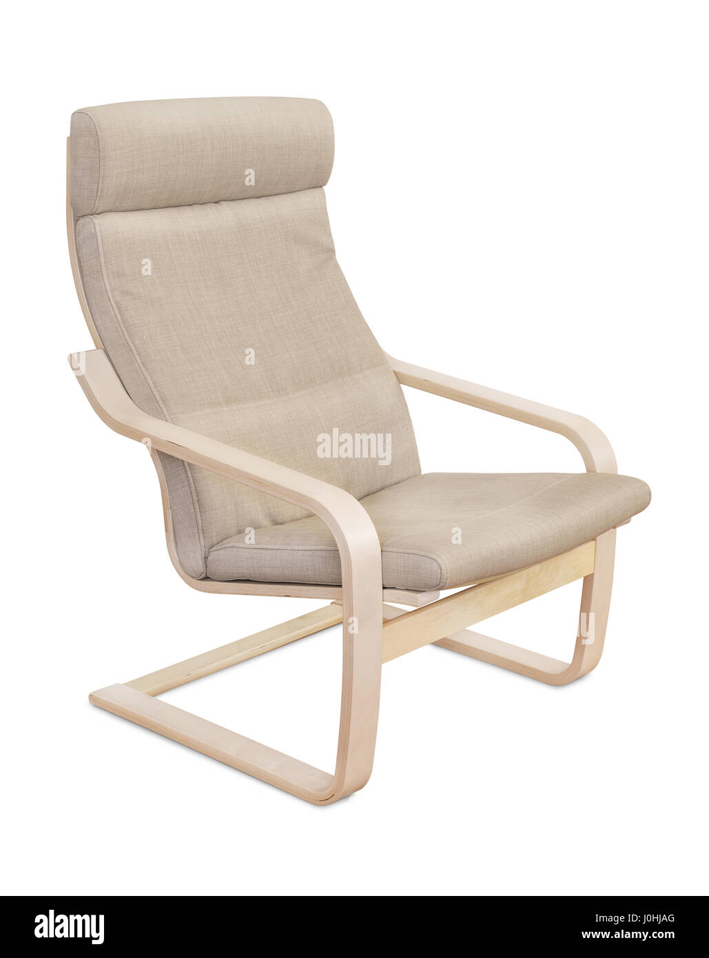 Light beige wood and fabric armchair isolated on white Stock Photo Alamy