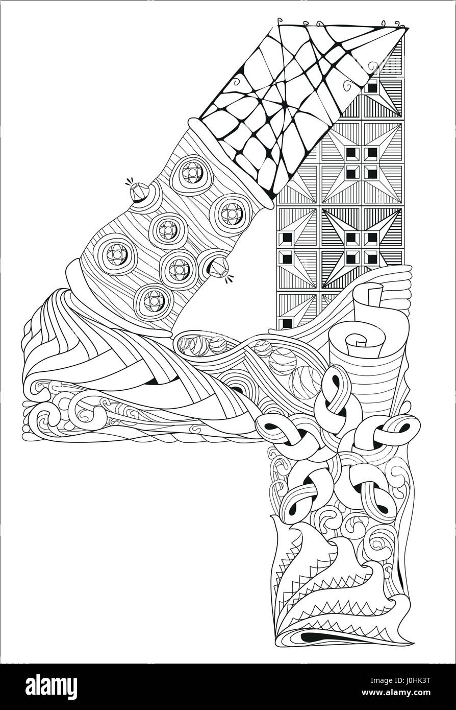 Number four Zentangle. Vector decorative object Stock Vector
