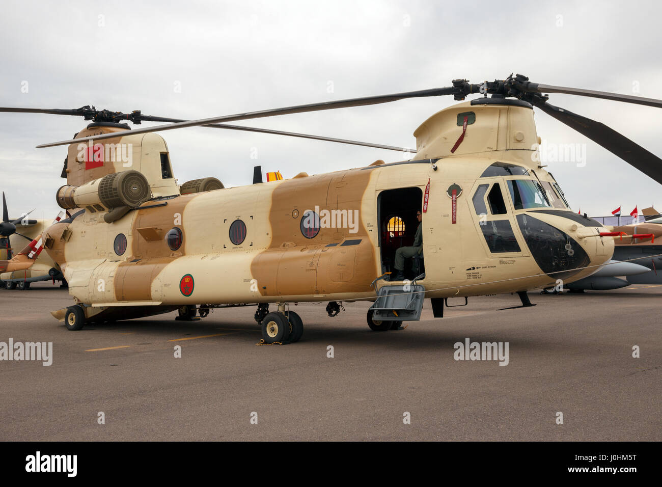 MARRAKECH, MOROCCO - APR 28, 2016: New CH-47D Chinook helicopter at the Marrakech Air Show. Stock Photo