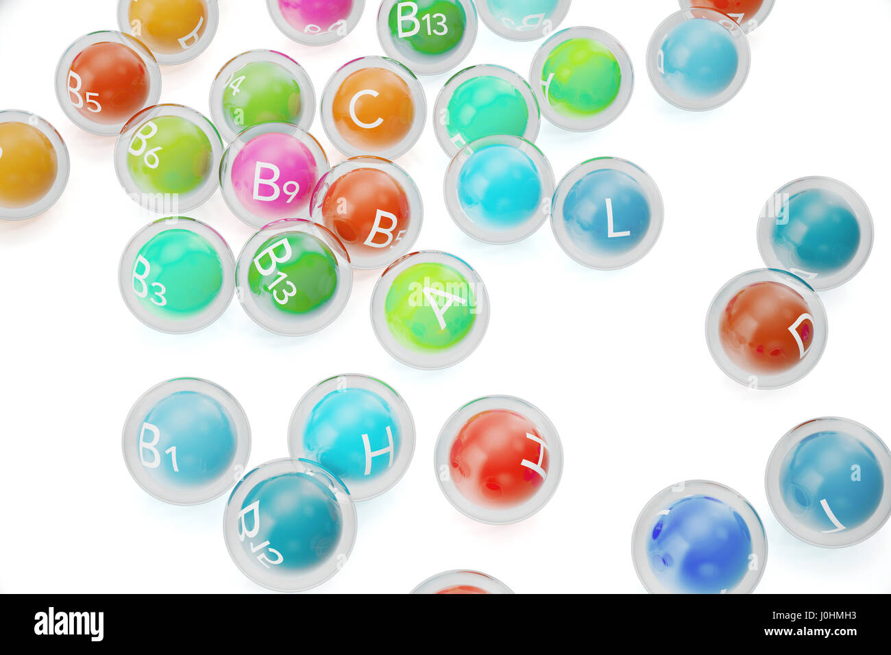 Essential Chemical Elements Nutrient Minerals Vitamins. 3d rendering