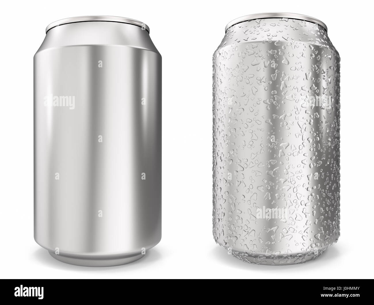 Set, water drops on aluminum cans, realistic 3d rendering isolated on white background Stock Photo