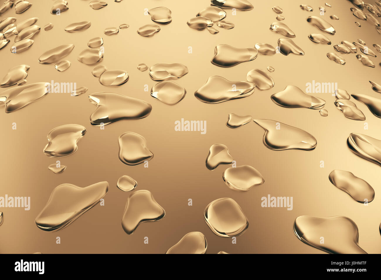 Realistic drops of water on a gold surface. 3d rendering Stock Photo ...