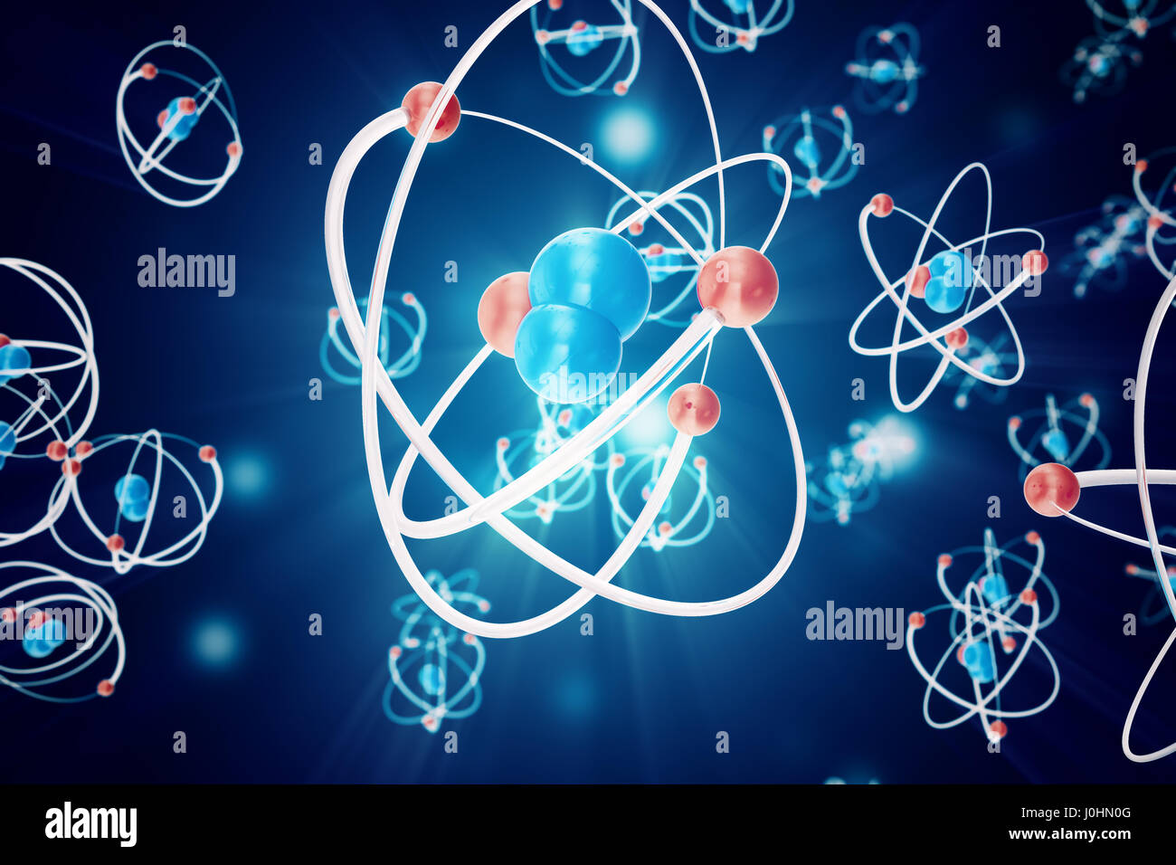 Abstract atom background, Chemistry model of molecule. atoms and electrons.  Physics concept, 3d rendering Stock Photo - Alamy