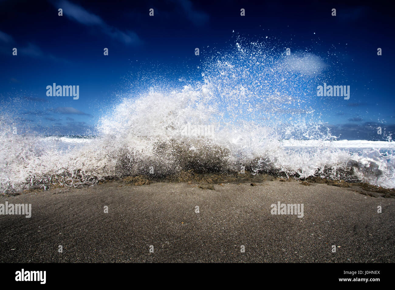 Crashing waves at Blowing Rocks Beach in Jupiter, Florida. Stock Photo