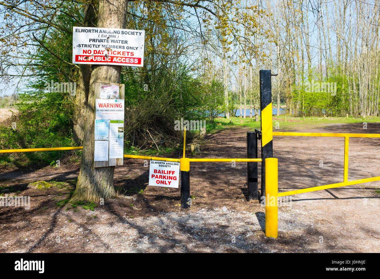 Elworth Angling Society information with private bailiff parking space sign Cheshire UK Stock Photo