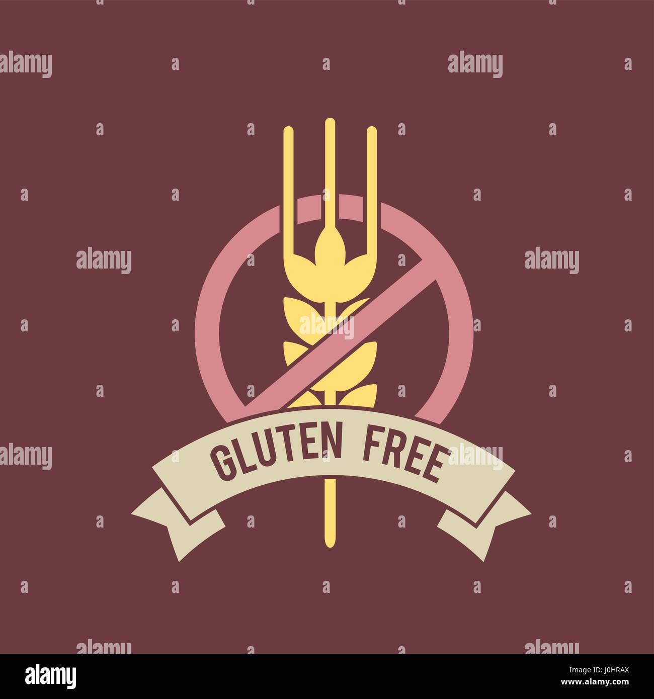 Gluten free inscription with stop sign and wheat symbol. Vector illustration. Meal ingredients healthcare emblem. Stock Vector