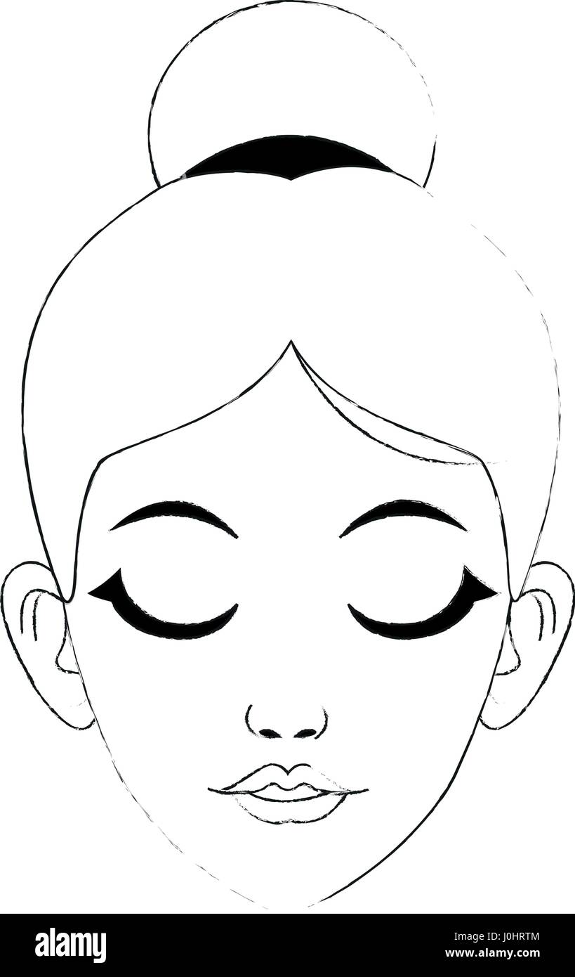 face of pretty woman with hair in high bun and closed eyes icon Stock ...