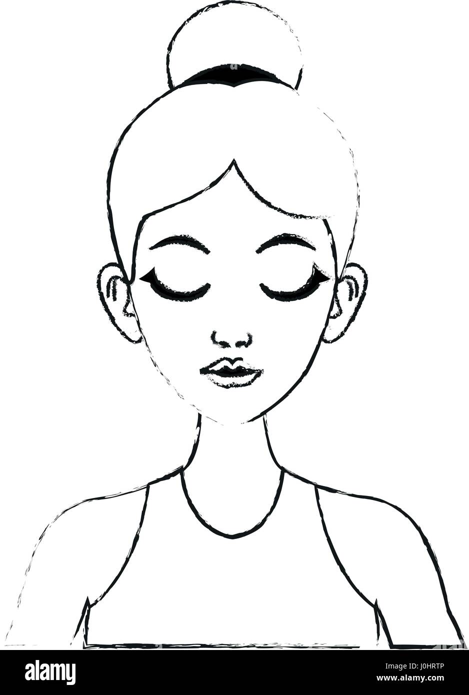 face of pretty woman with hair in high bun and closed eyes icon Stock ...