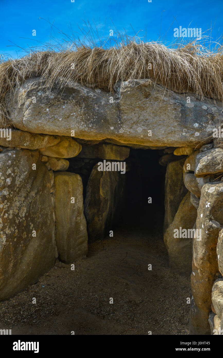 The entrance to the West Kennet Long Barrow, Wiltshire UK. Stock Photo