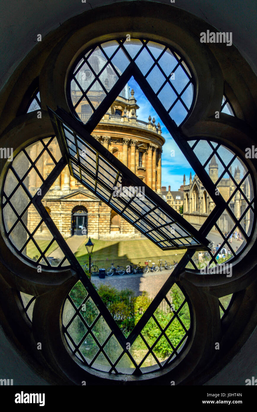 The Radcliffe Camera, seen from St Mary's, the University church, Oxford University, UK Stock Photo