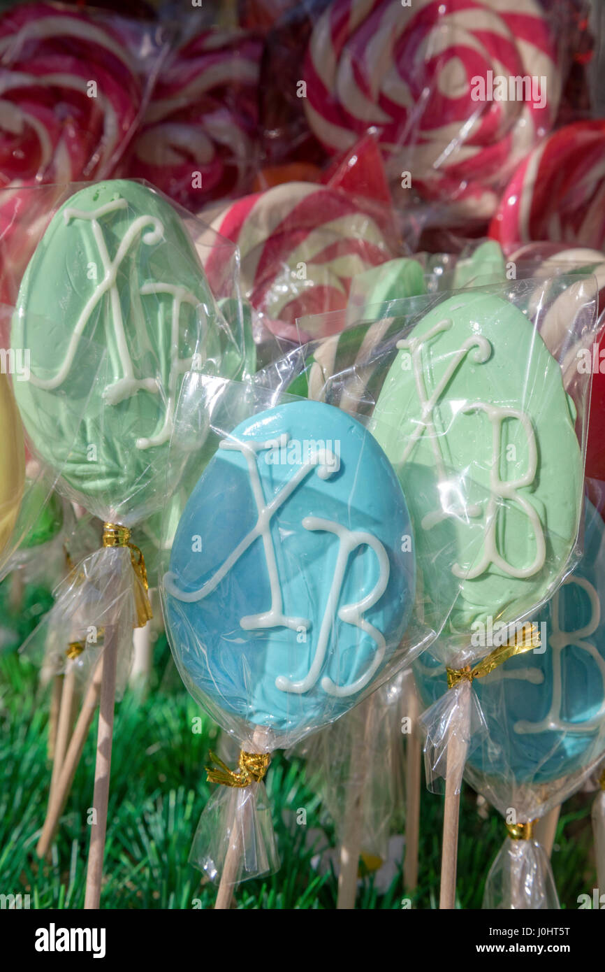Sweet Easter candies lie on the counter of the store Stock Photo