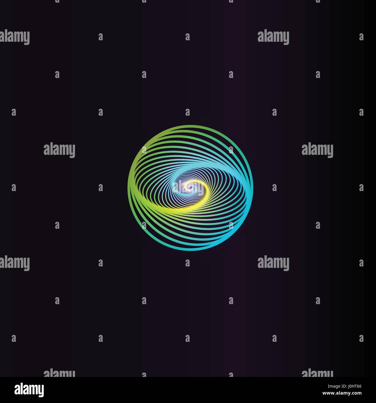 Isolated abstract colorful round shape logo, space element, swirl logotype, planet icon on black background vector illustration Stock Vector