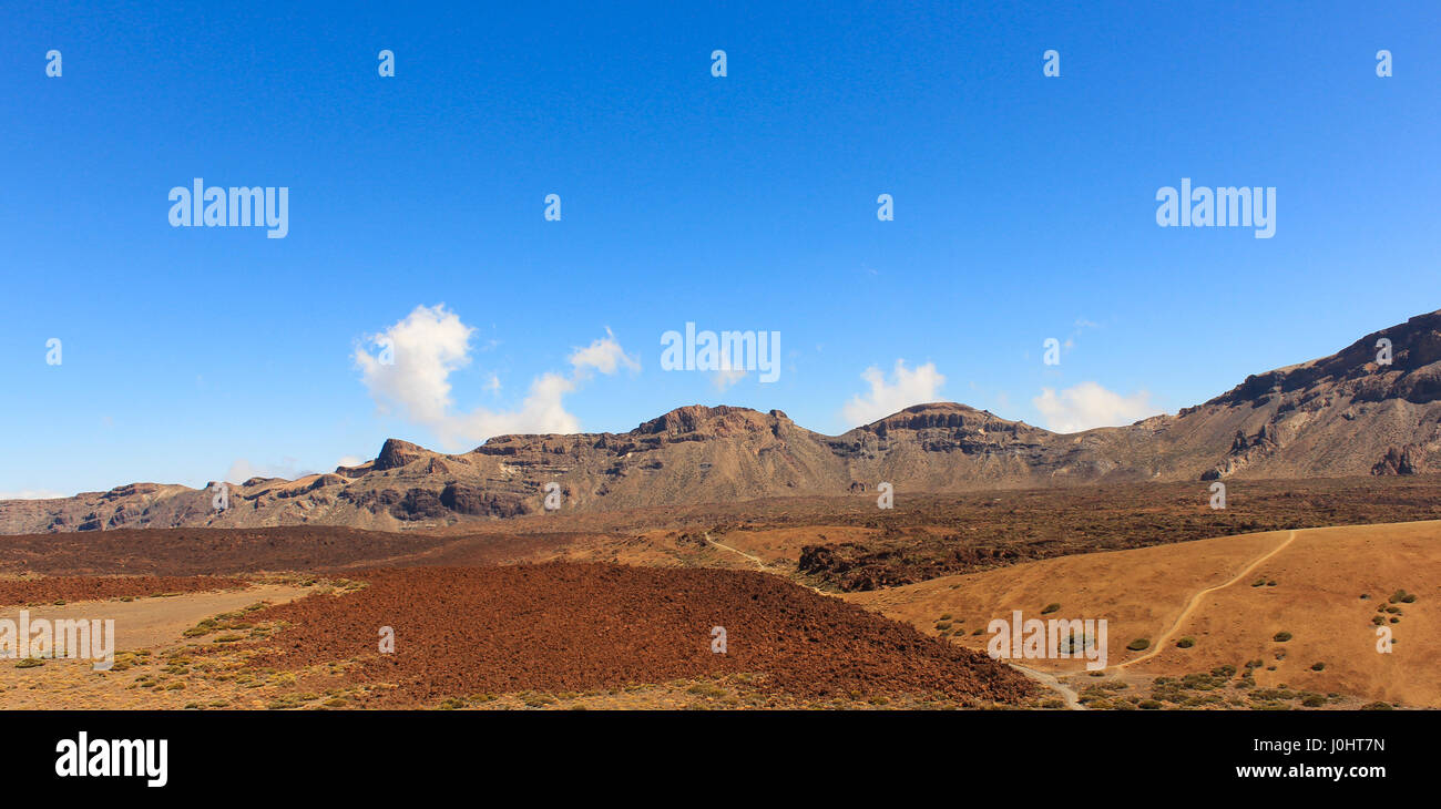 desert valley, mountain landscape panorama, blue sky, Stock Photo