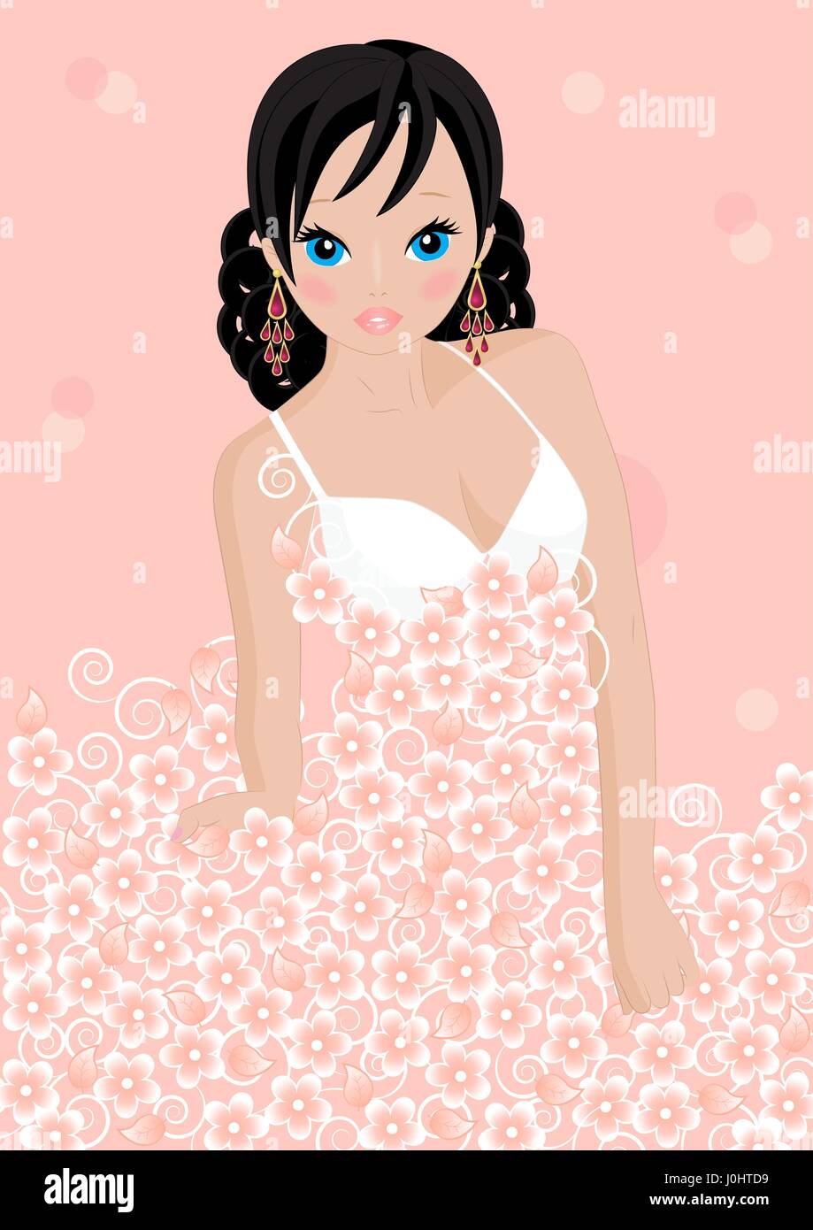 girl in a flower dress on pink background Stock Vector Image & Art - Alamy
