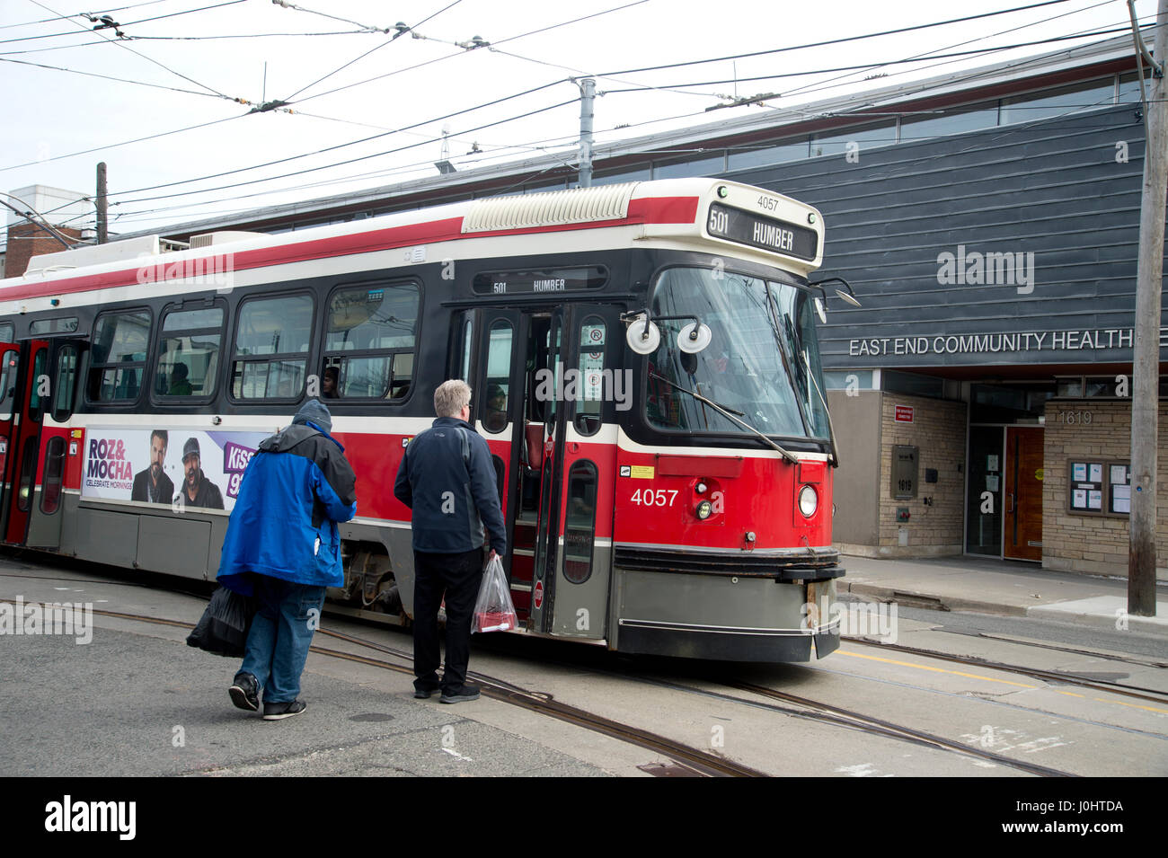 Canada, Toronto. The Beaches. Tram, with passengers about to board. Stock Photo