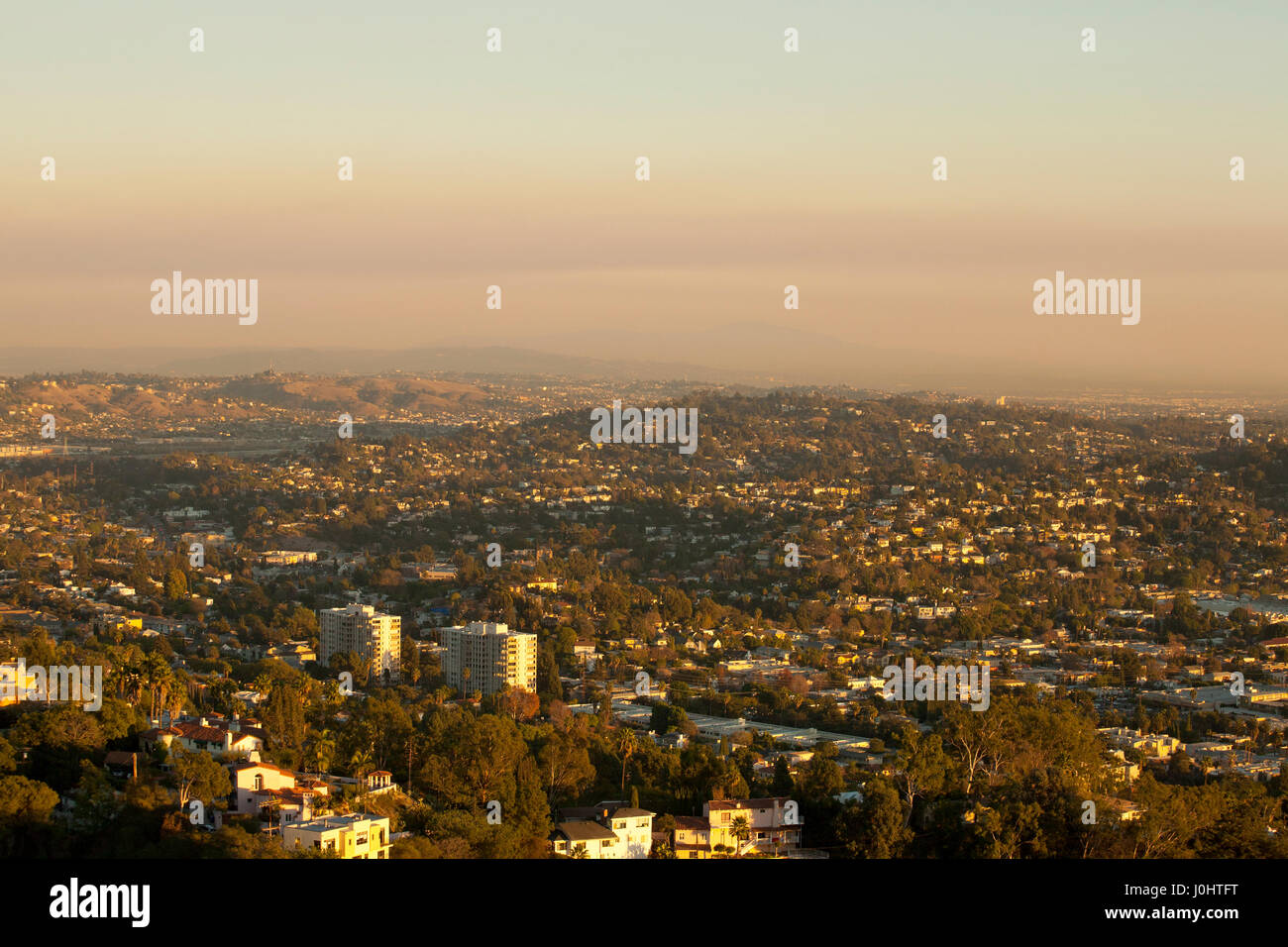 View towards the hilly Silverlake area of Los Angeles Stock Photo
