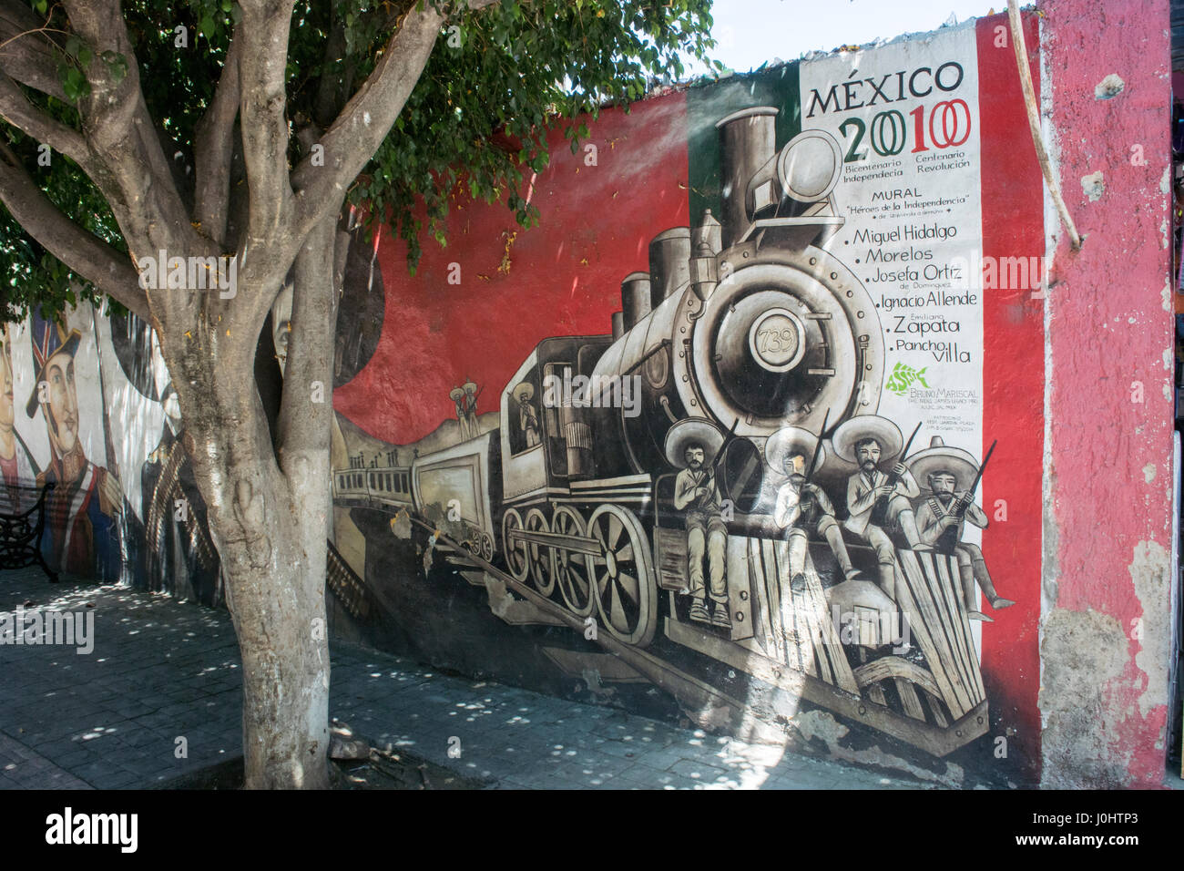 Mural of Mexican Revolutionaries, Mexico, Ajijic, Jalisco, Mexico. Stock Photo