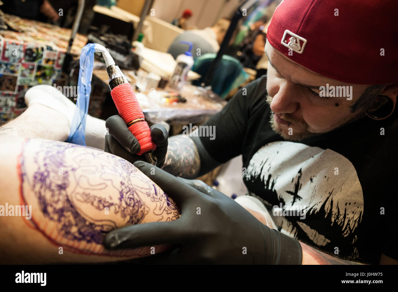 GALWAY, IRELAND SEPTEMBER 12 Tattoo Artists at work during The 3rd