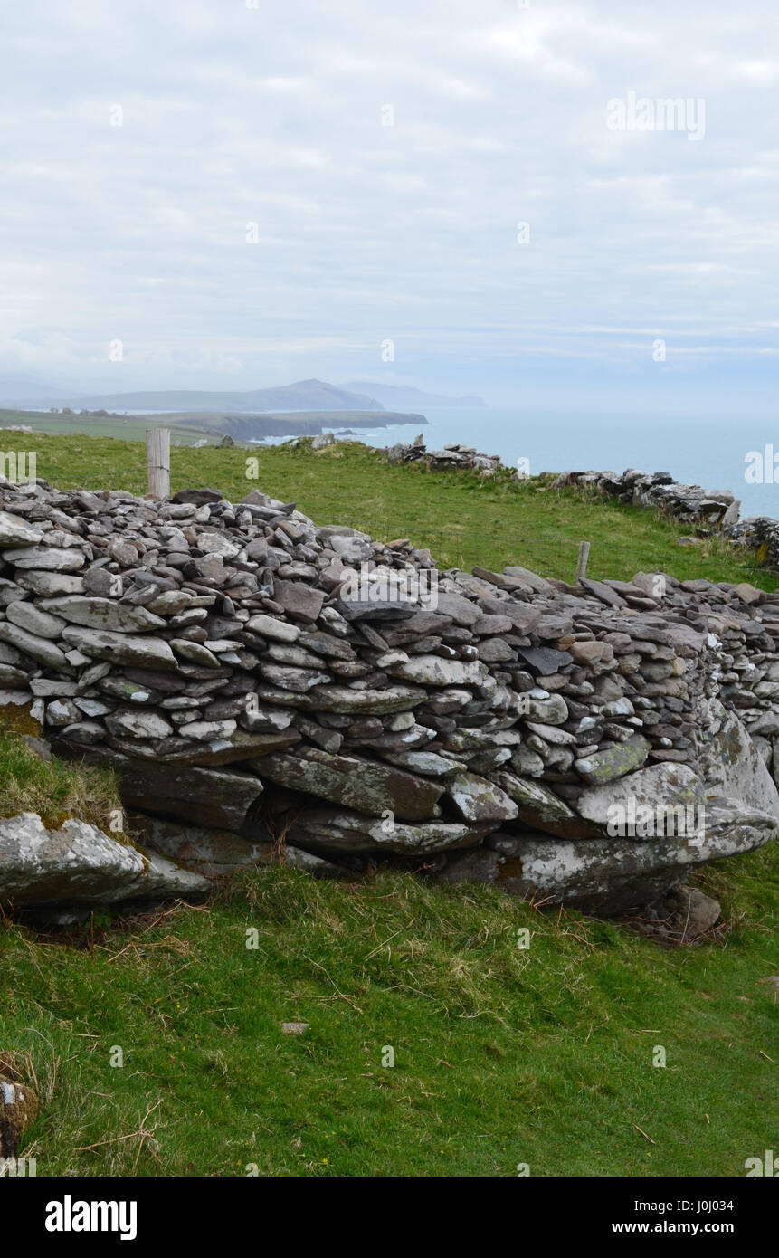 Remains of the Clochan beehive huts in Ireland. Stock Photo