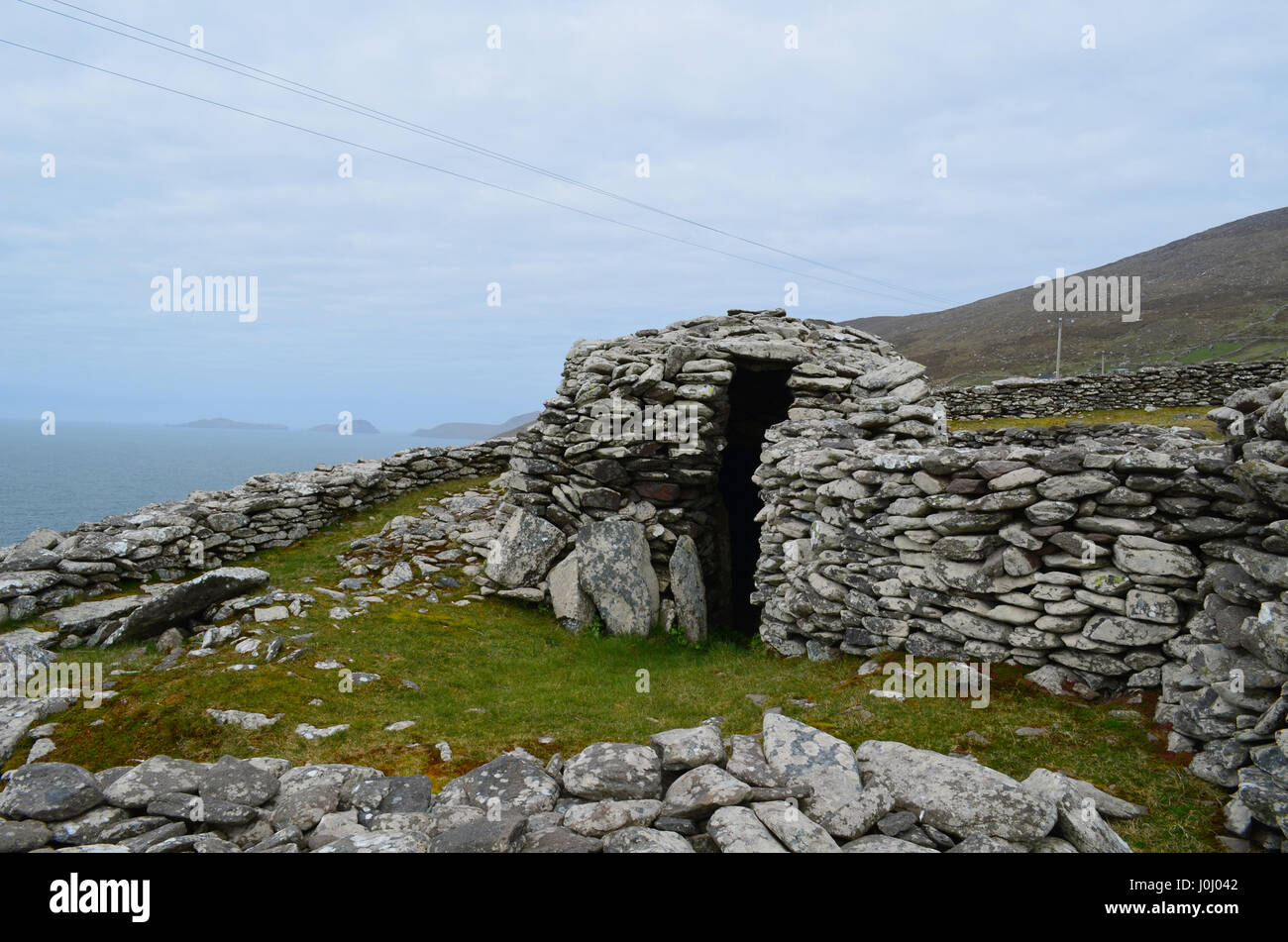 Archaelogical remains of the beehive huts in Ireland. Stock Photo