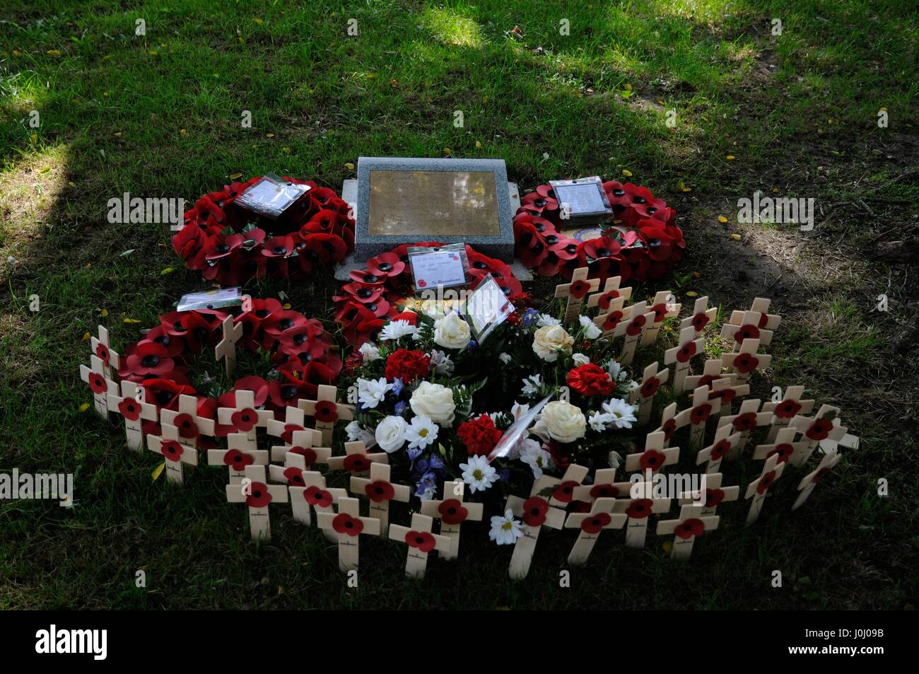 Burma Star Memorial, Bowling green, , Stevenage, Hertfordshire, erected in memory of fallen comrades by the North Herts Burma Star Association Stock Photo