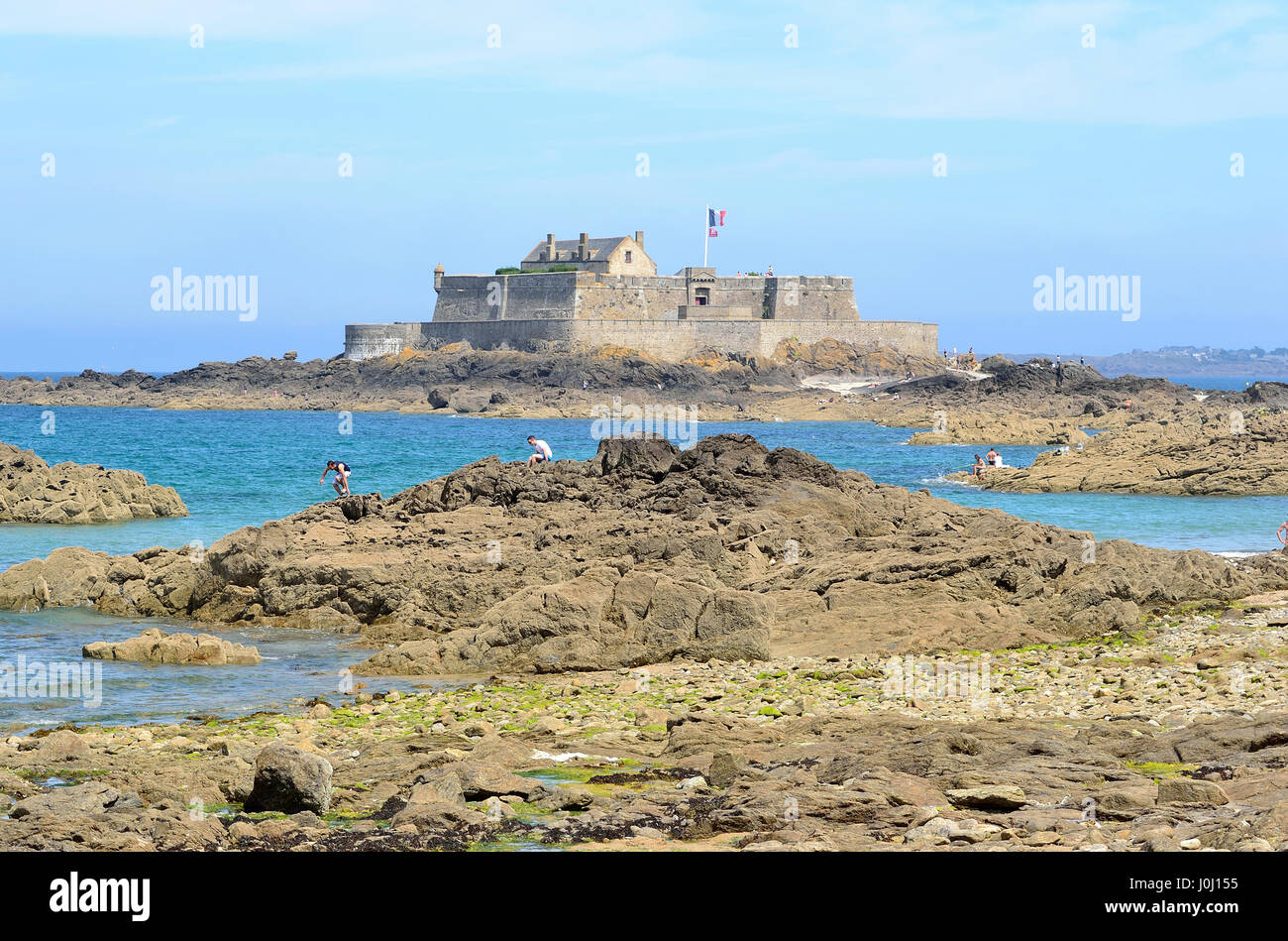 Low tide in font of National Fort in Saint-Malo Stock Photo
