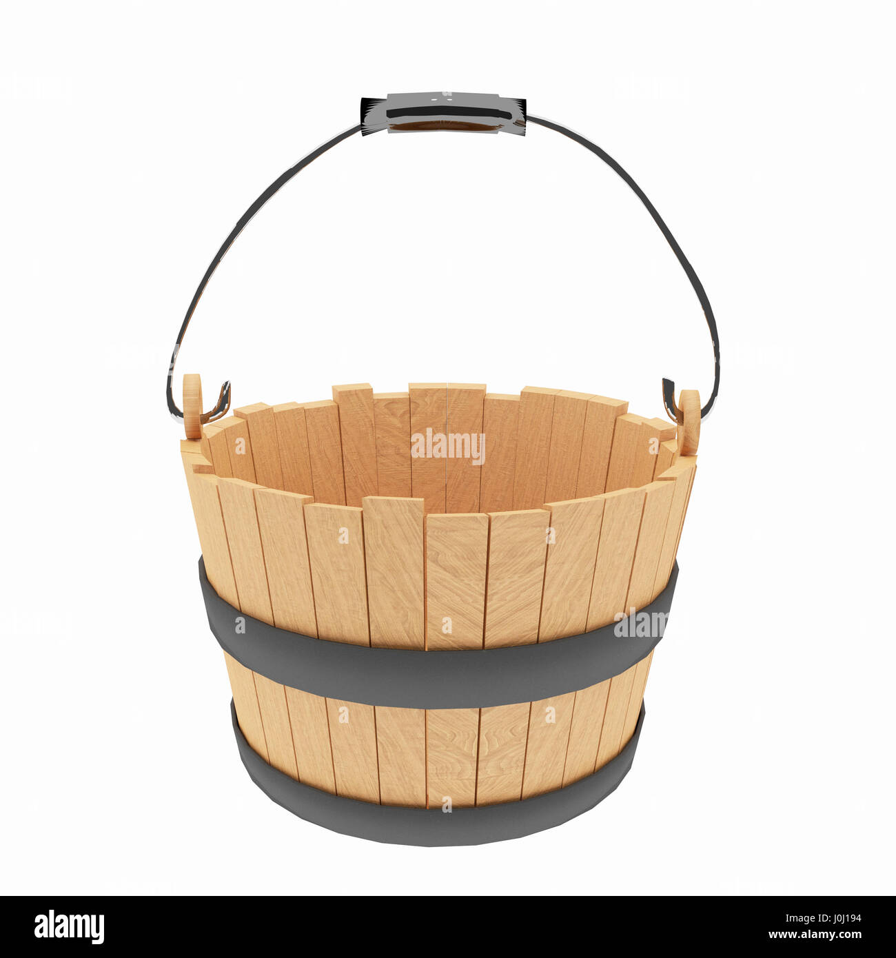 wood bucket on isolated white in 3D illustration Stock Photo
