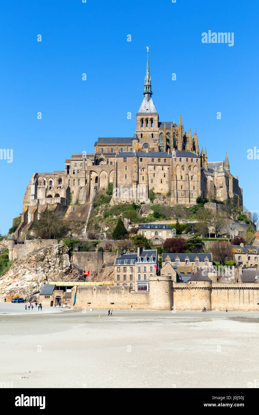 Mont-Saint-Michel tidal island and Mont-Saint-Michel Abbey in Normandy, in the department of Manche, France. Stock Photo
