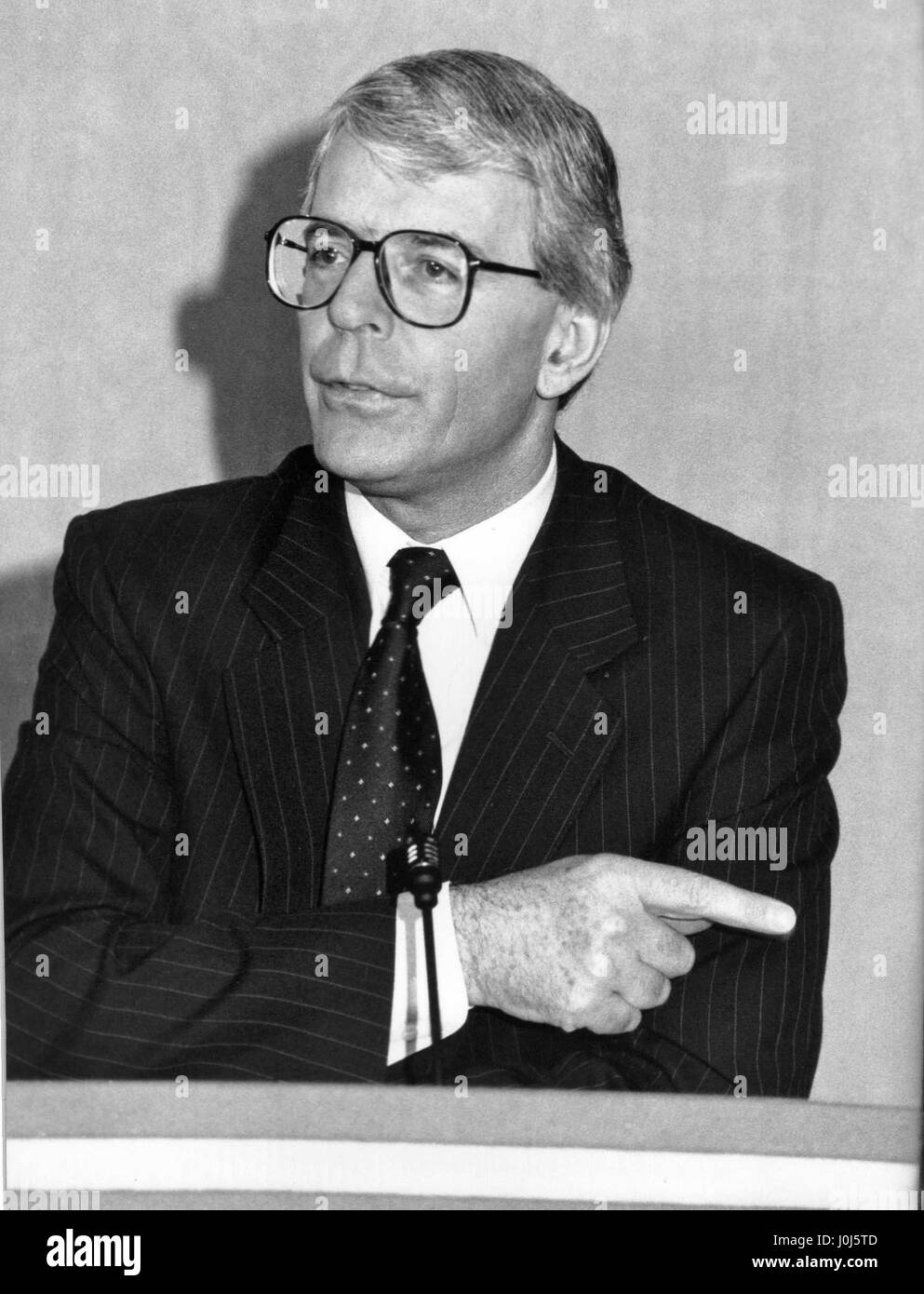 Rt. Hon. John Major, British Prime Minister and Leader of the Conservative party, speaks at a party press conference in London, England on March 20, 1992. Stock Photo