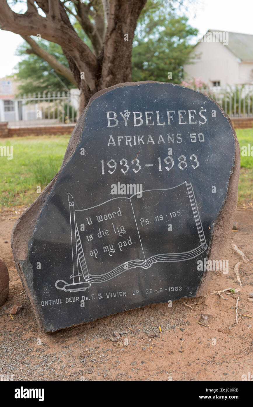 ABERDEEN, SOUTH AFRICA MARCH 23, 2017 A memorial stone at the Dutch