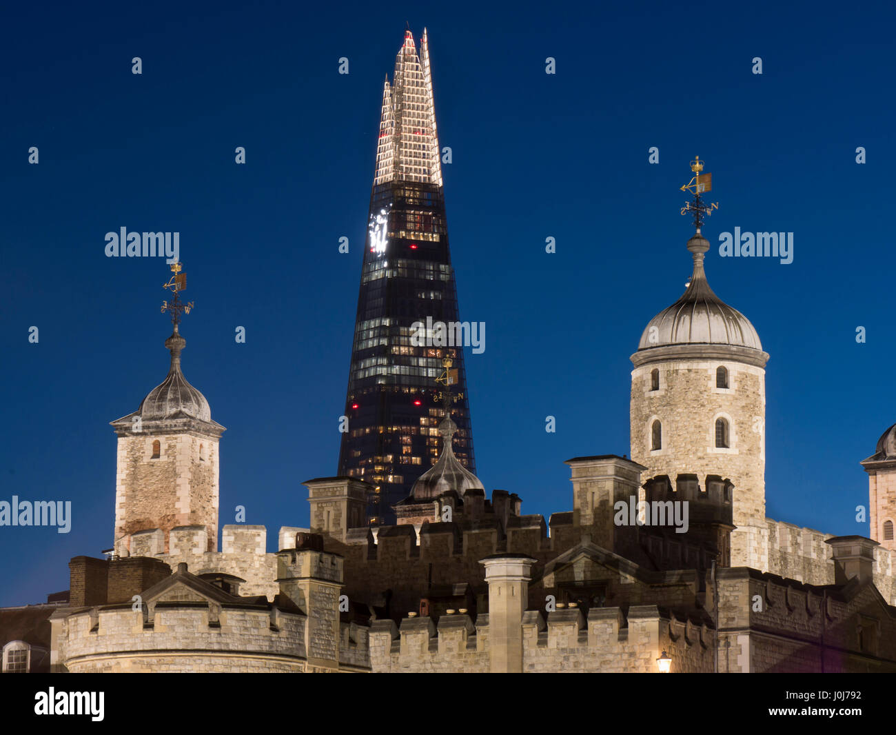 Europe, UK, England, London, Tower of London, Shard dusk Stock Photo