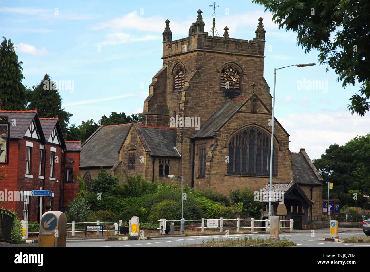 Rossett Parish Church on the Wrexham-Chester road in North Wales Stock Photo