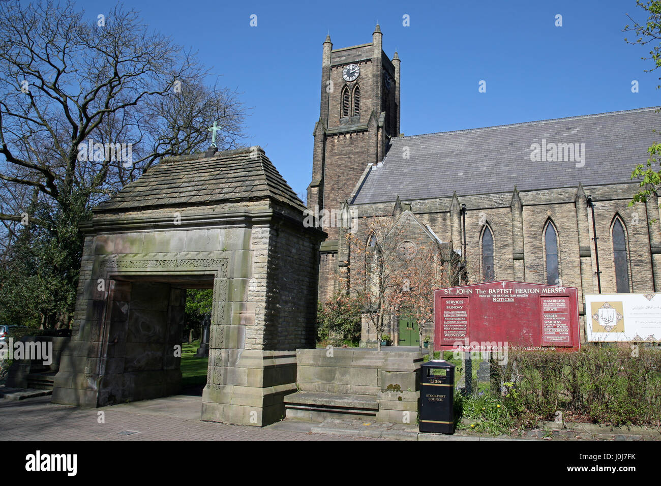 St John the Baptist Church and churchyard, Heaton Mersey between Didsbury and Stockport, Greater Manchester Stock Photo