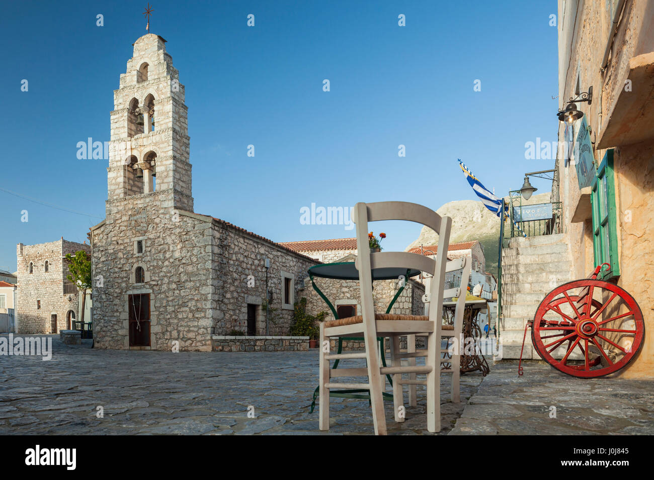 Spring afternoon in Areopoli old town, Laconia, Greece. Peloponnese Peninsula. Stock Photo