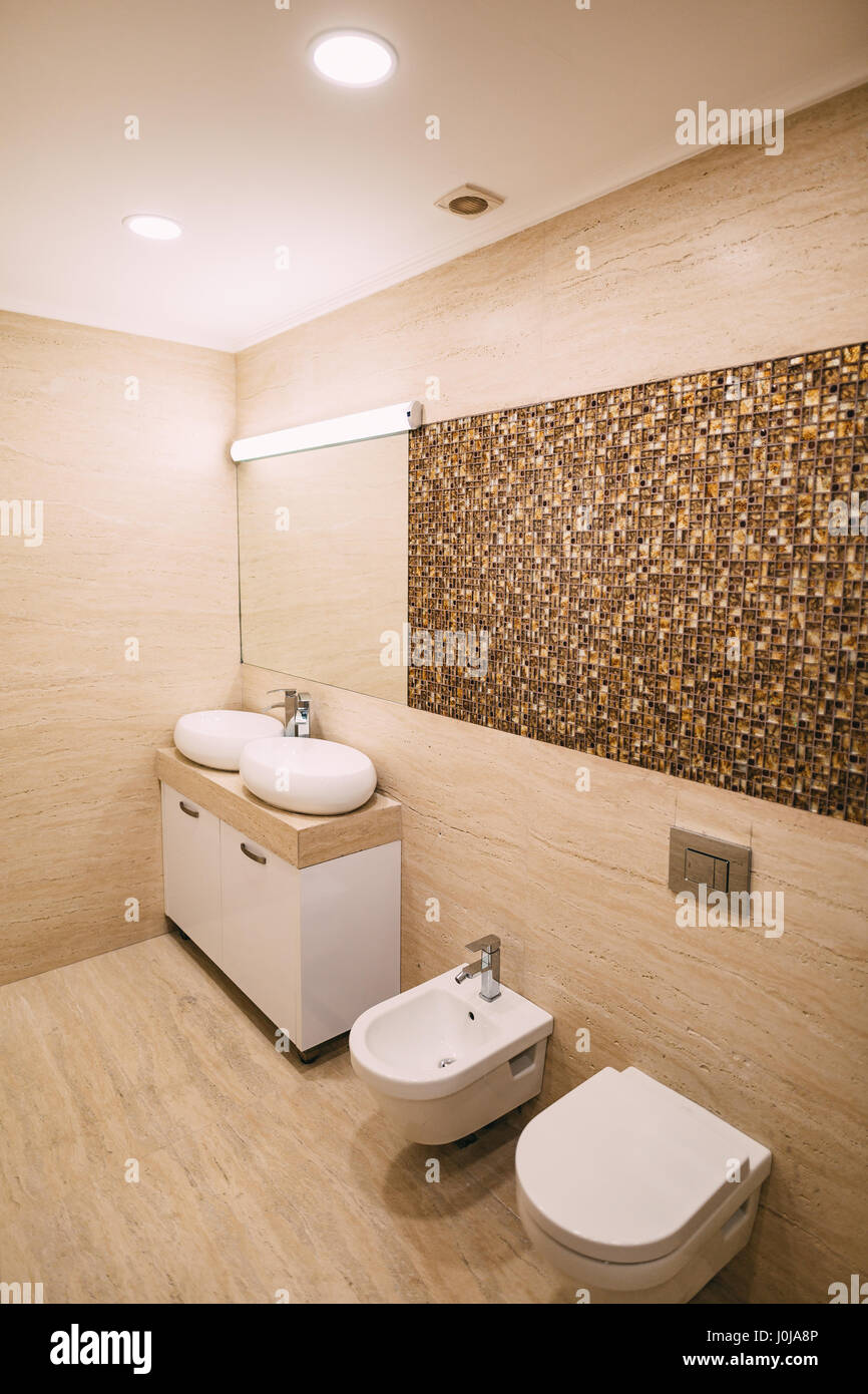 Washbasin in the bathroom. Plumbing in the bathroom. The interior of ...