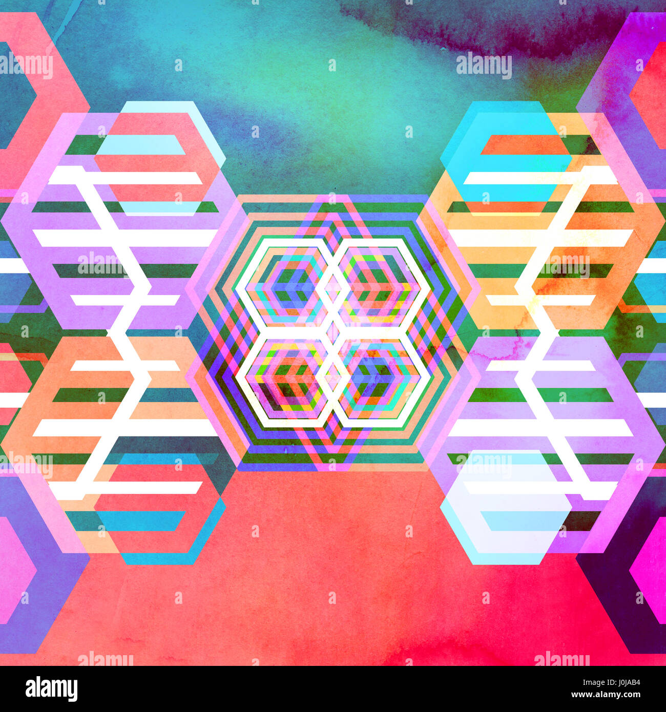 Watercolor abstract colorful background with geometry elements ...