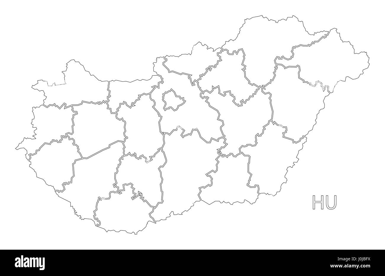 Hungary Outline Silhouette Map Illustration With Counties Stock Vector Image Art Alamy