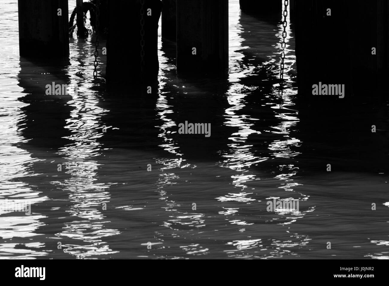 Abandoned pier at River Thames at Fulham Reach, Hammersmith, London, UK Stock Photo