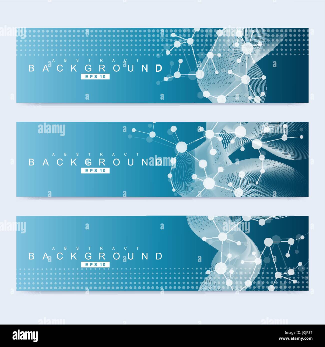 Scientific set of modern vector banners. DNA molecule structure with ...
