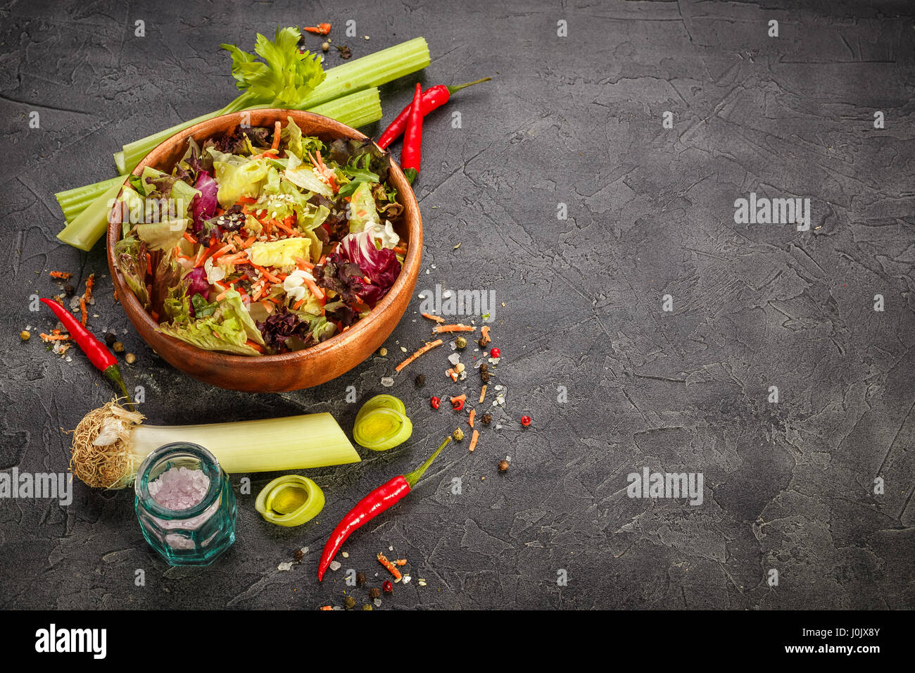 Mix of salad freeze, lollo rosso, radicchio, romano and iceberg with