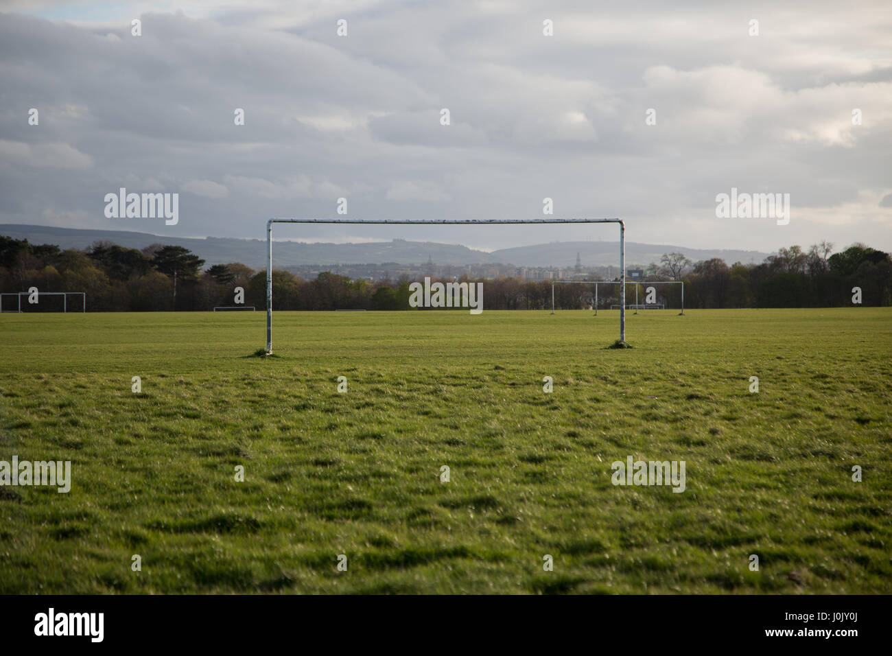 Goalposts on a football pitch. Stock Photo