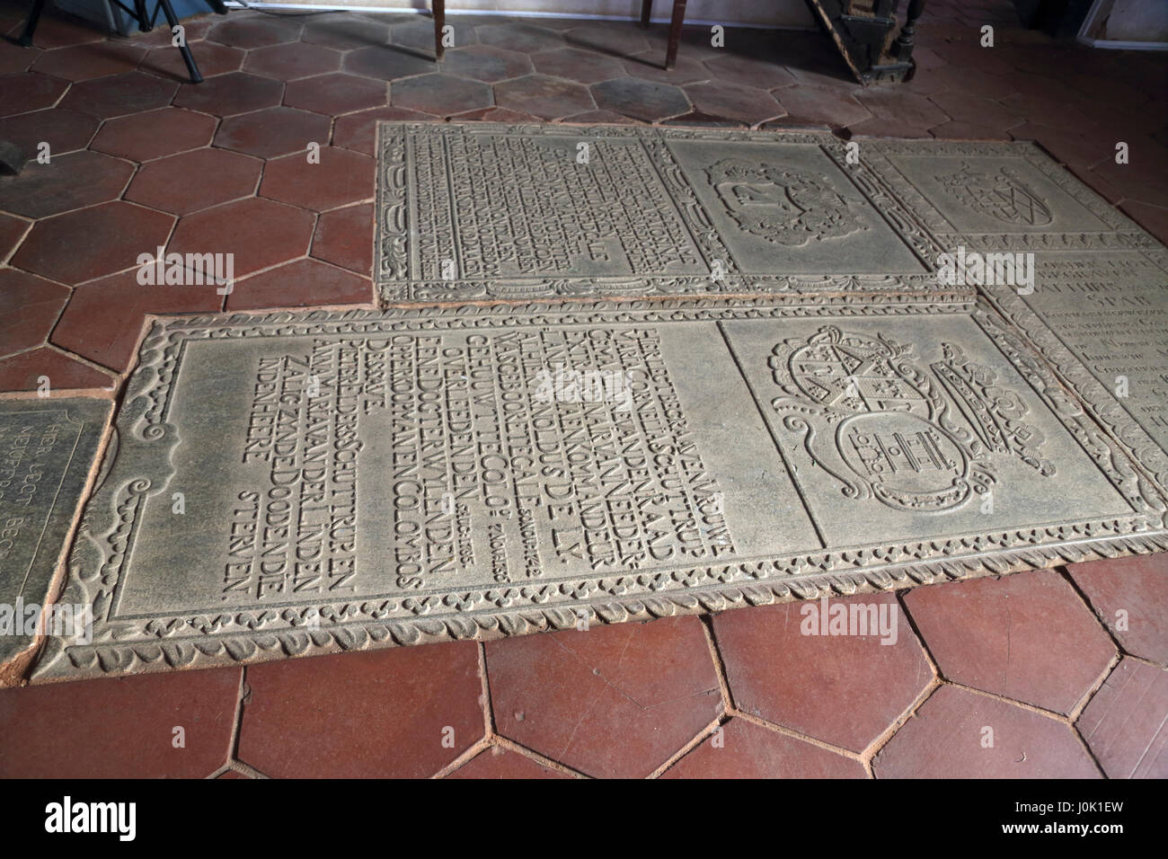 Galle Sri Lanka Galle Fort Dutch Reformed Church built around 1755 Memorial Plaque on honeycombed tiled floor Stock Photo