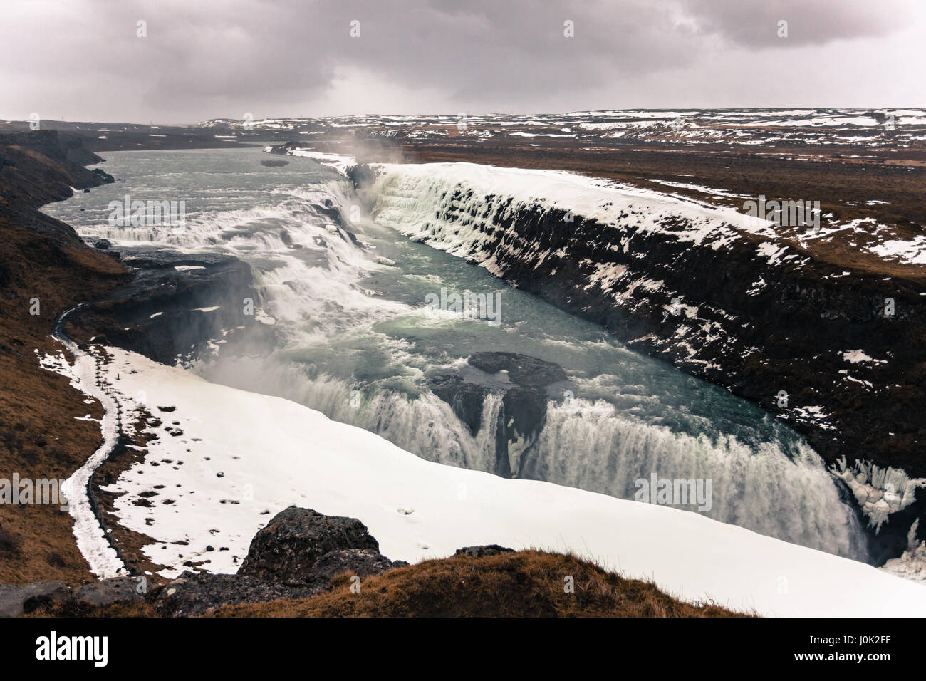 The iconic Gullfoss waterfall, part of the Golden Circle and one of the most popular natural wonders in western Iceland Stock Photo