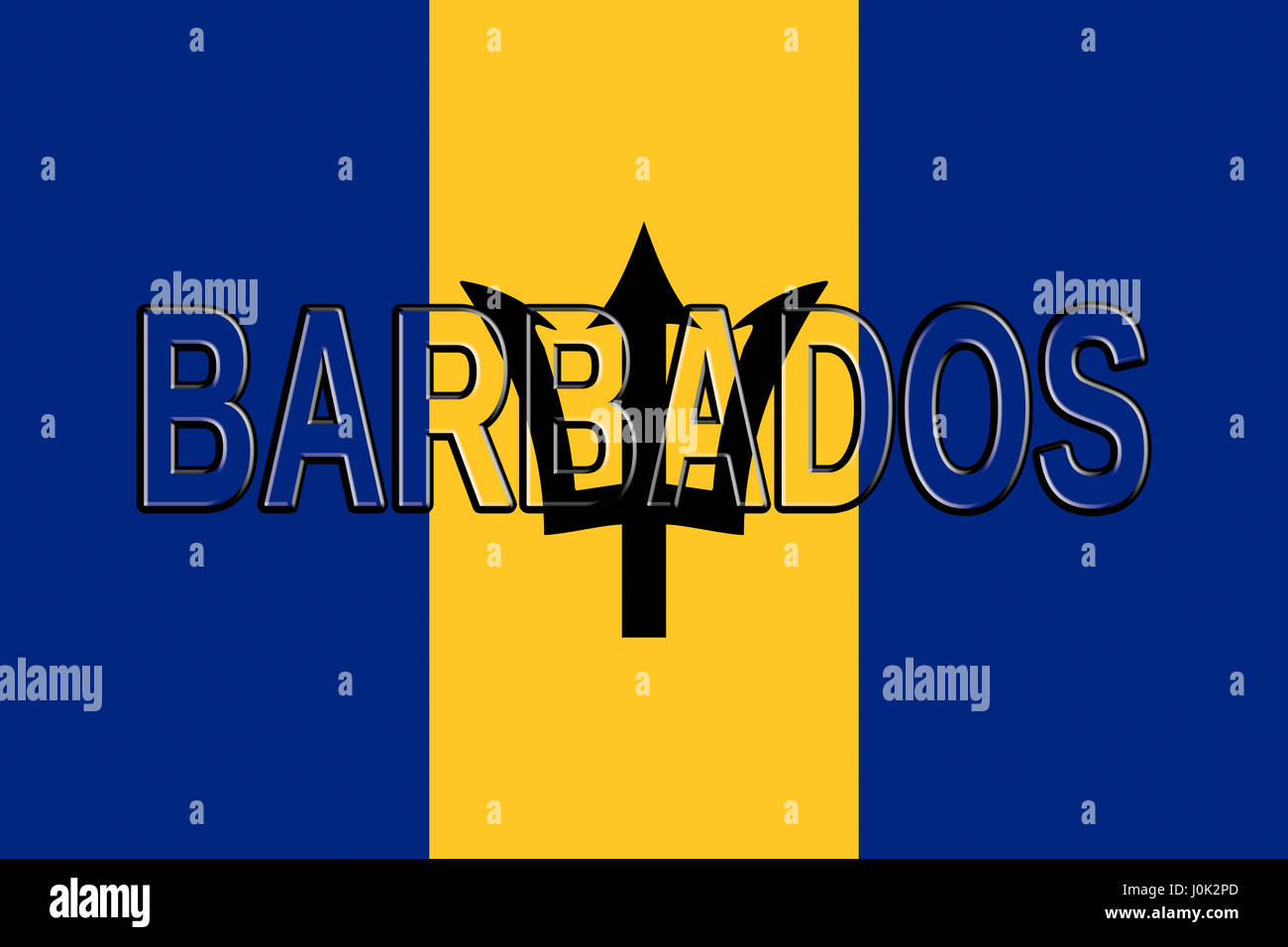 Illustration of the flag of Barbados with the country written on the flag Stock Photo