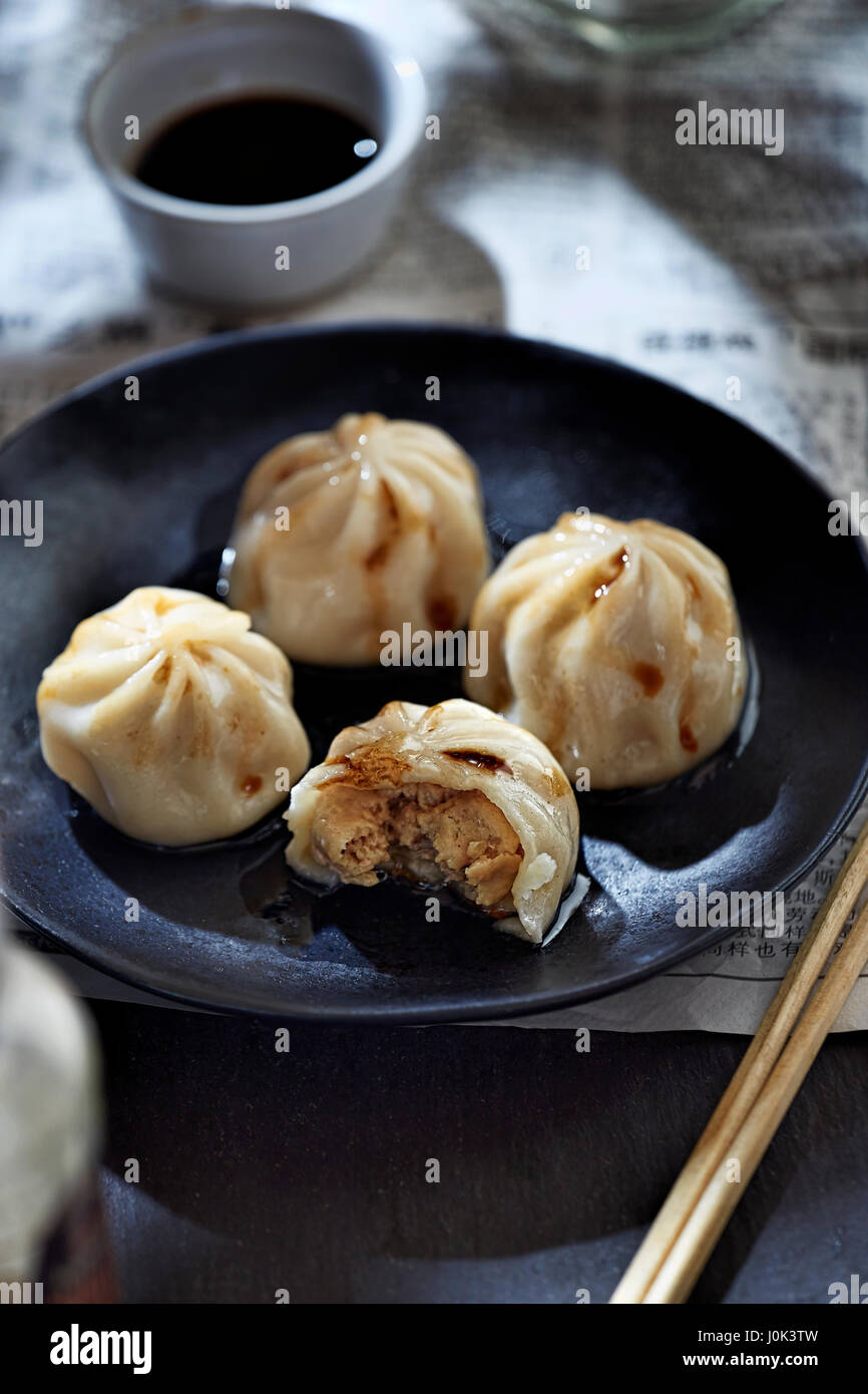 Chinese dumplings with pork, soy sauce Stock Photo Alamy