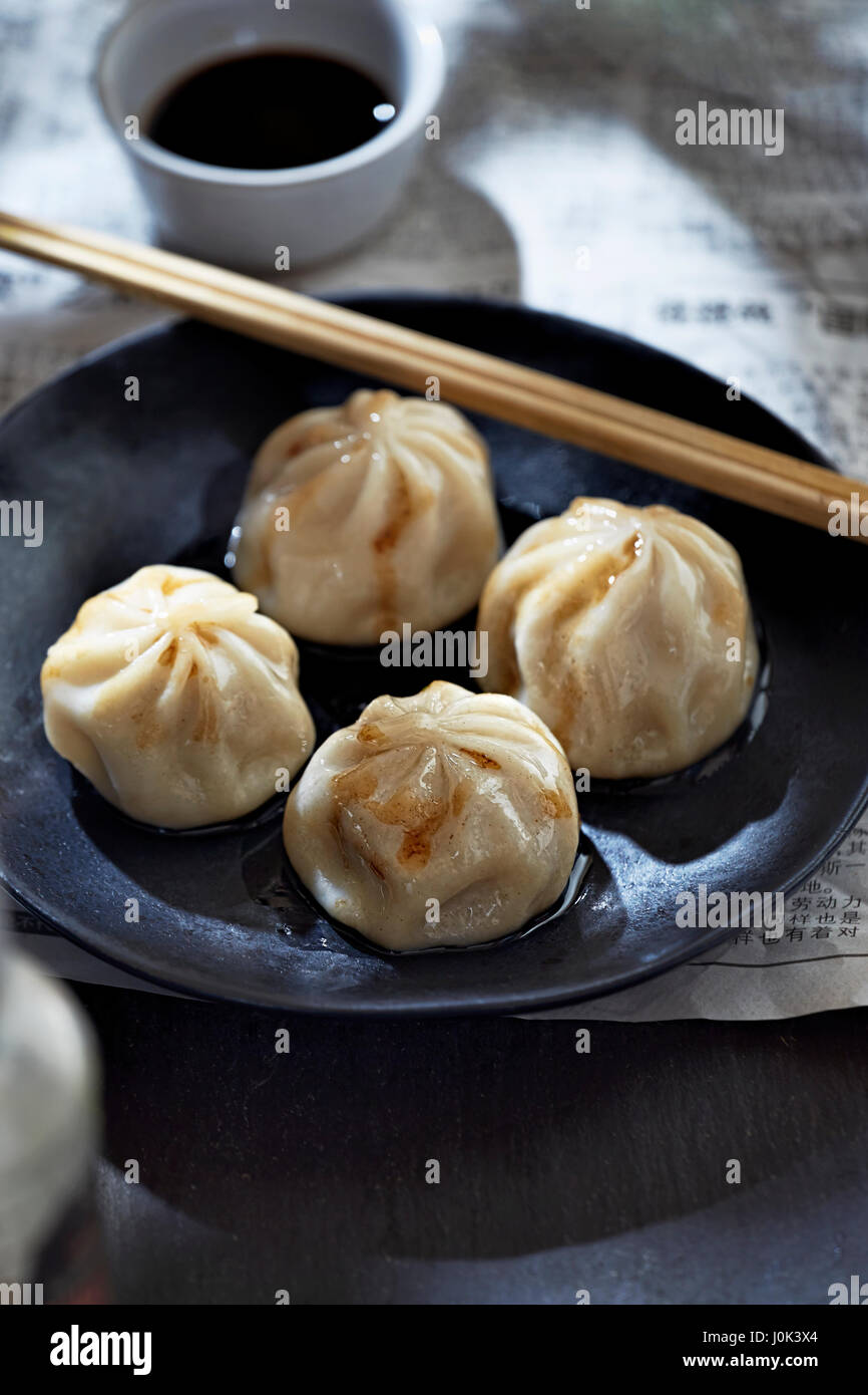 Chinese dumplings with pork, soy sauce Stock Photo Alamy